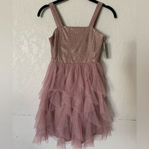 NWOT Speechless kids Mauve ruffle glitter dress - size 7